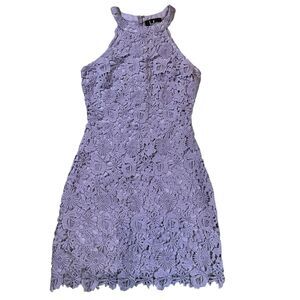 Lulus Lavender Lace look Halter Dress XS Floral Crochet Mini Lined